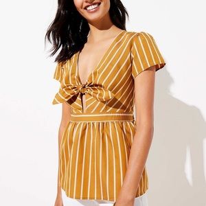 Loft Beach | V-Neck Striped Keyhole Tie Front Short Sleeve Peplum Top Bronze XXS